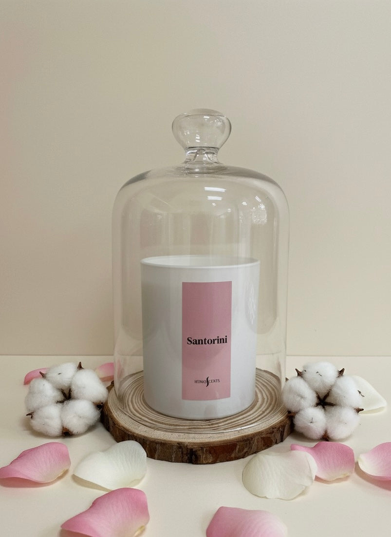 Vela Santorini - Rosa y Flor de Algodón